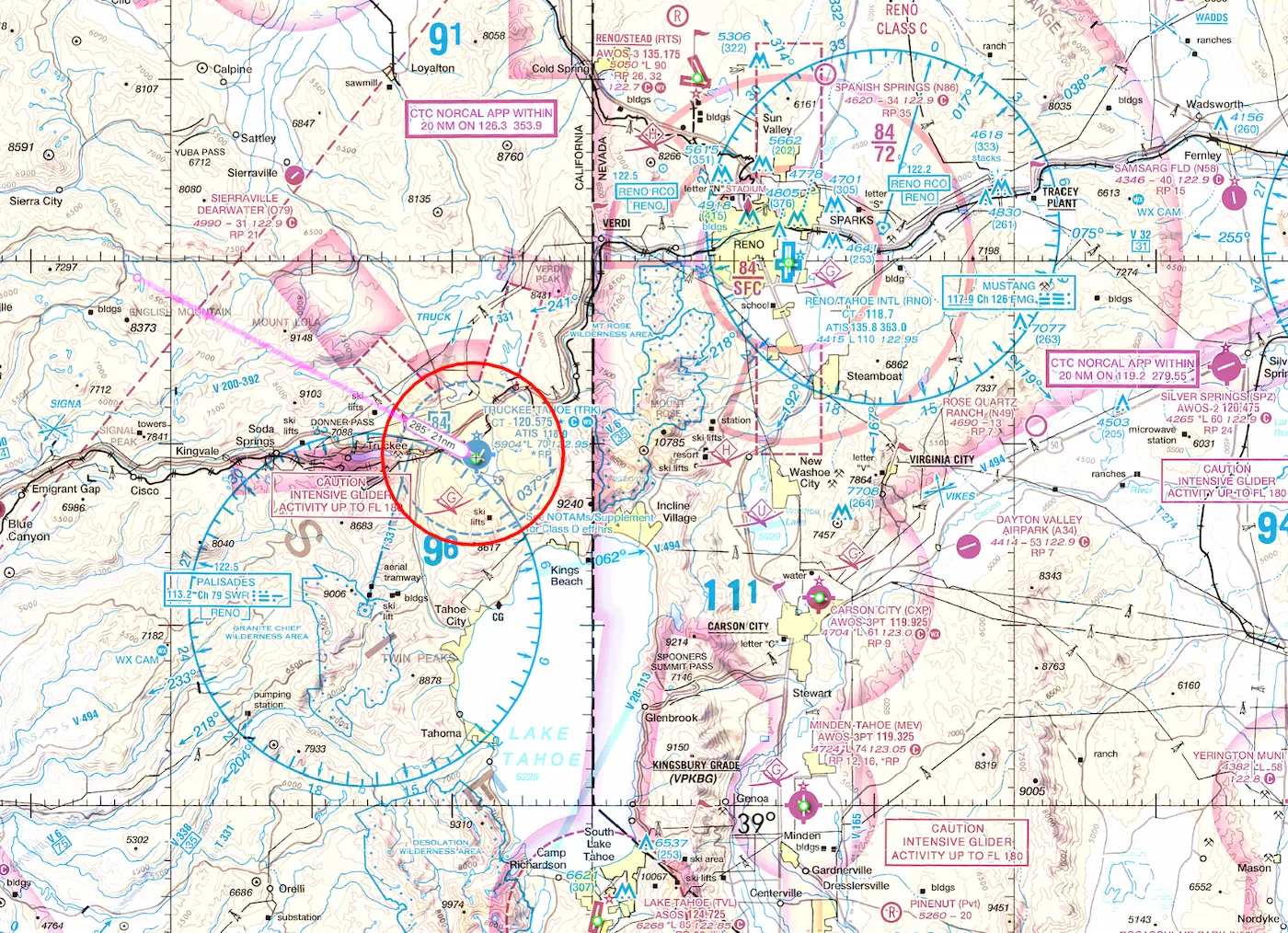 Aviation access map showing floatplane landing area on Jackson Meadows Reservoir and nearby regional airports